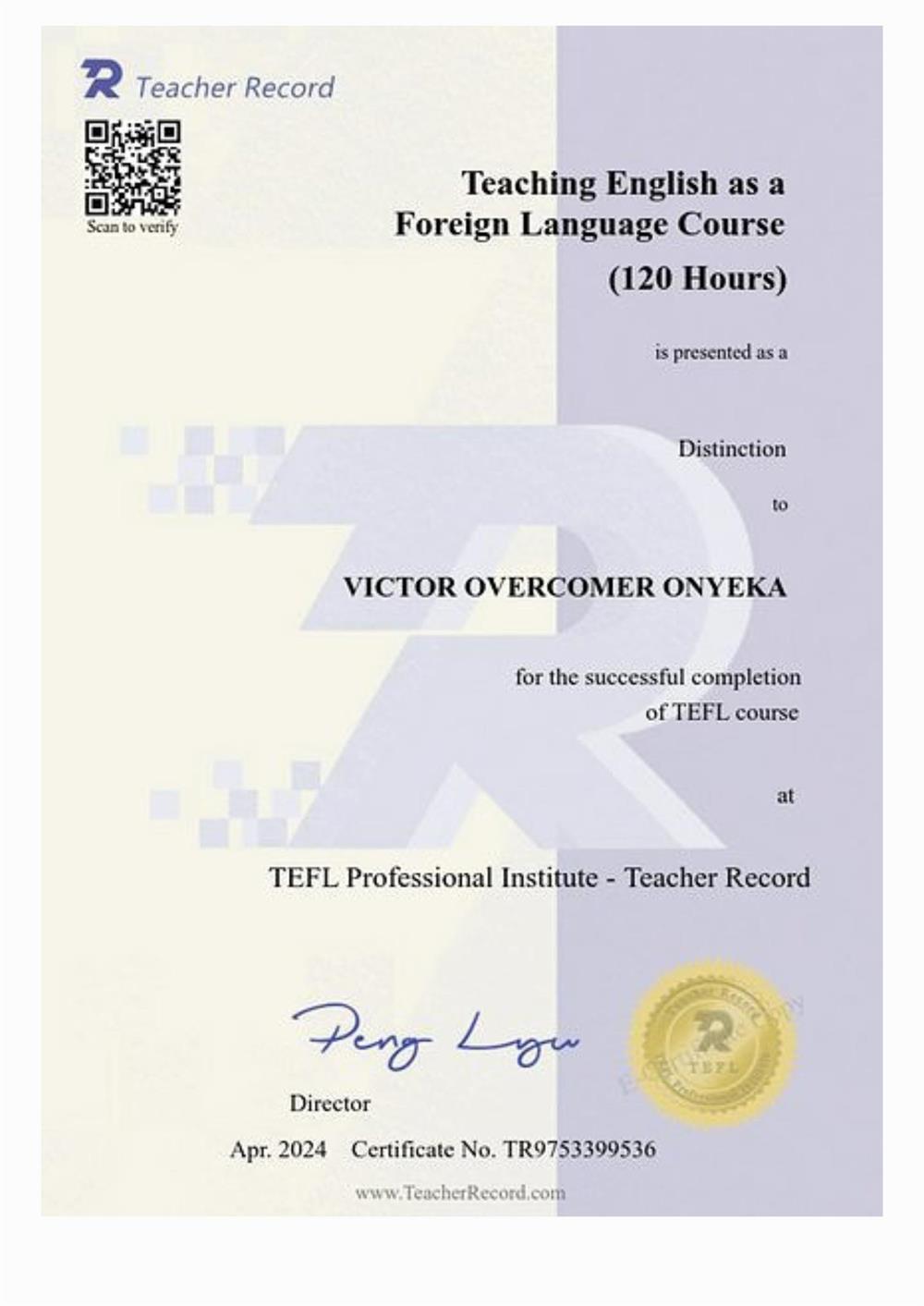 Сертификат TEFL - Teaching English as a Foreign Language