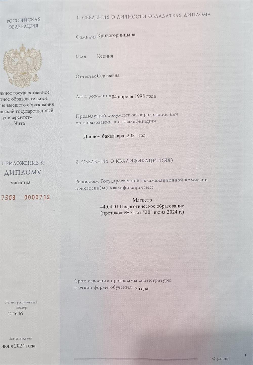 Диплом магистратуры