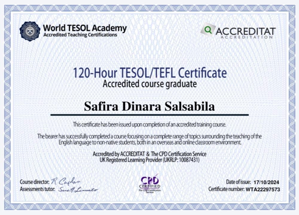 Сертификат Teacher of English as a Foreign language