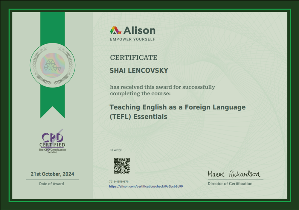 Сертификат. TEFL Certificate