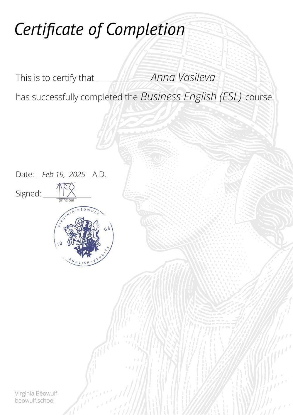 Business English (ESL) course Certificate