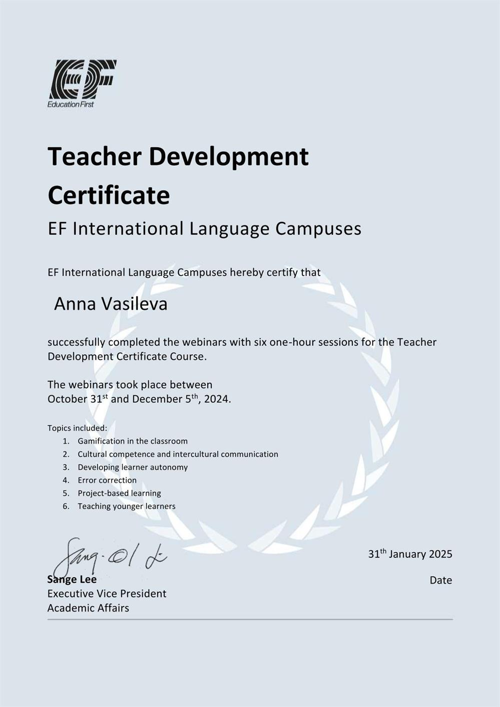 EF Teacher Development Certificate