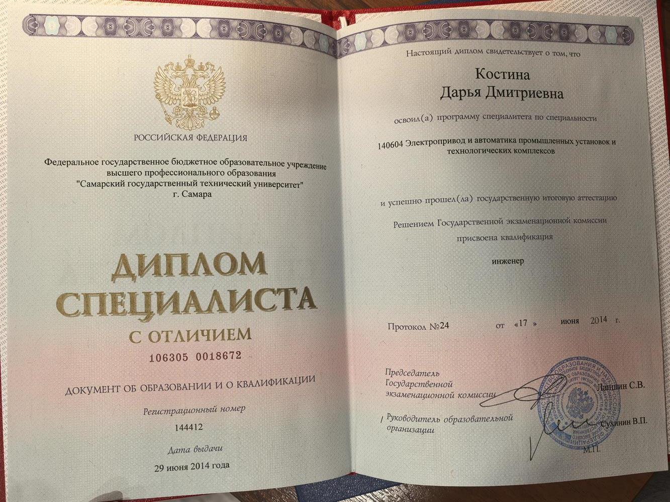 Диплом о высшем профессиональном образовании