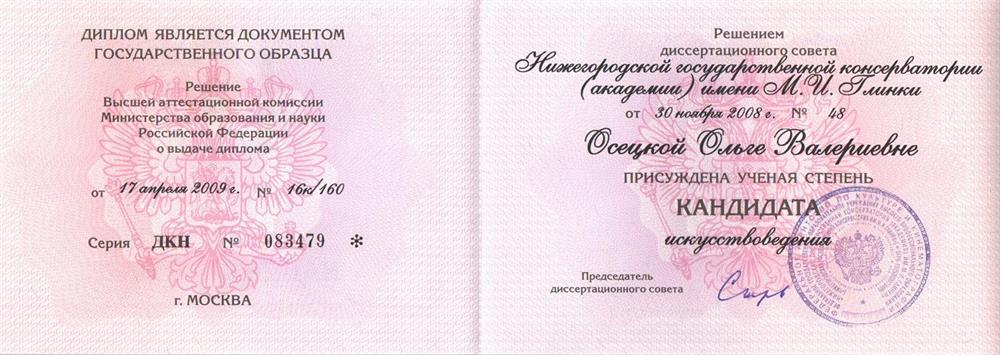 Диплом кандидата искусствоведения