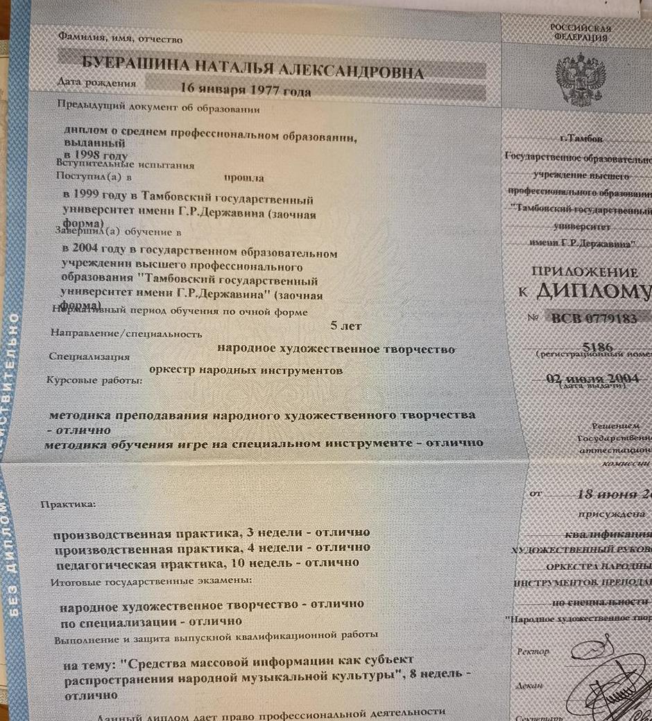 Диплом о высшем образовании Университет им.Г.Р.Державина