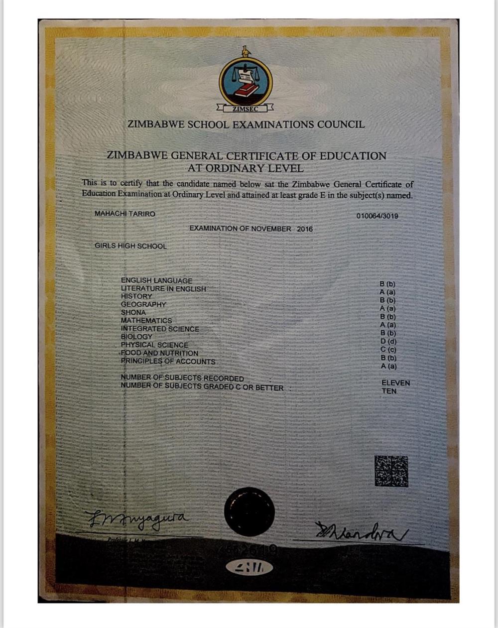 School certificate with English B and English literature A 