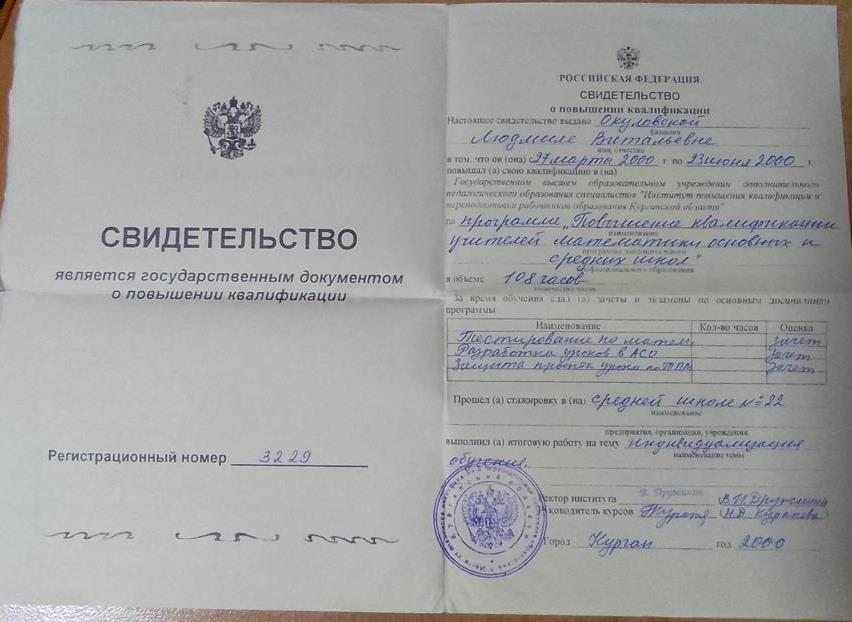 Свидетельство о прохождении курсов повышения квалификации 