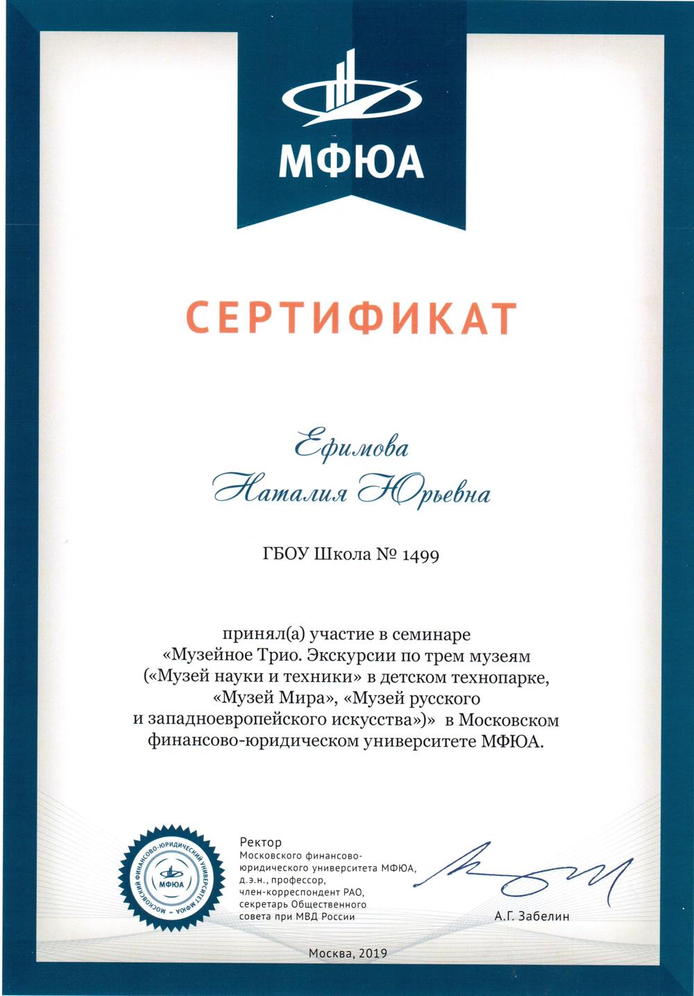 Сертификат участника конференции февраль 2019г.