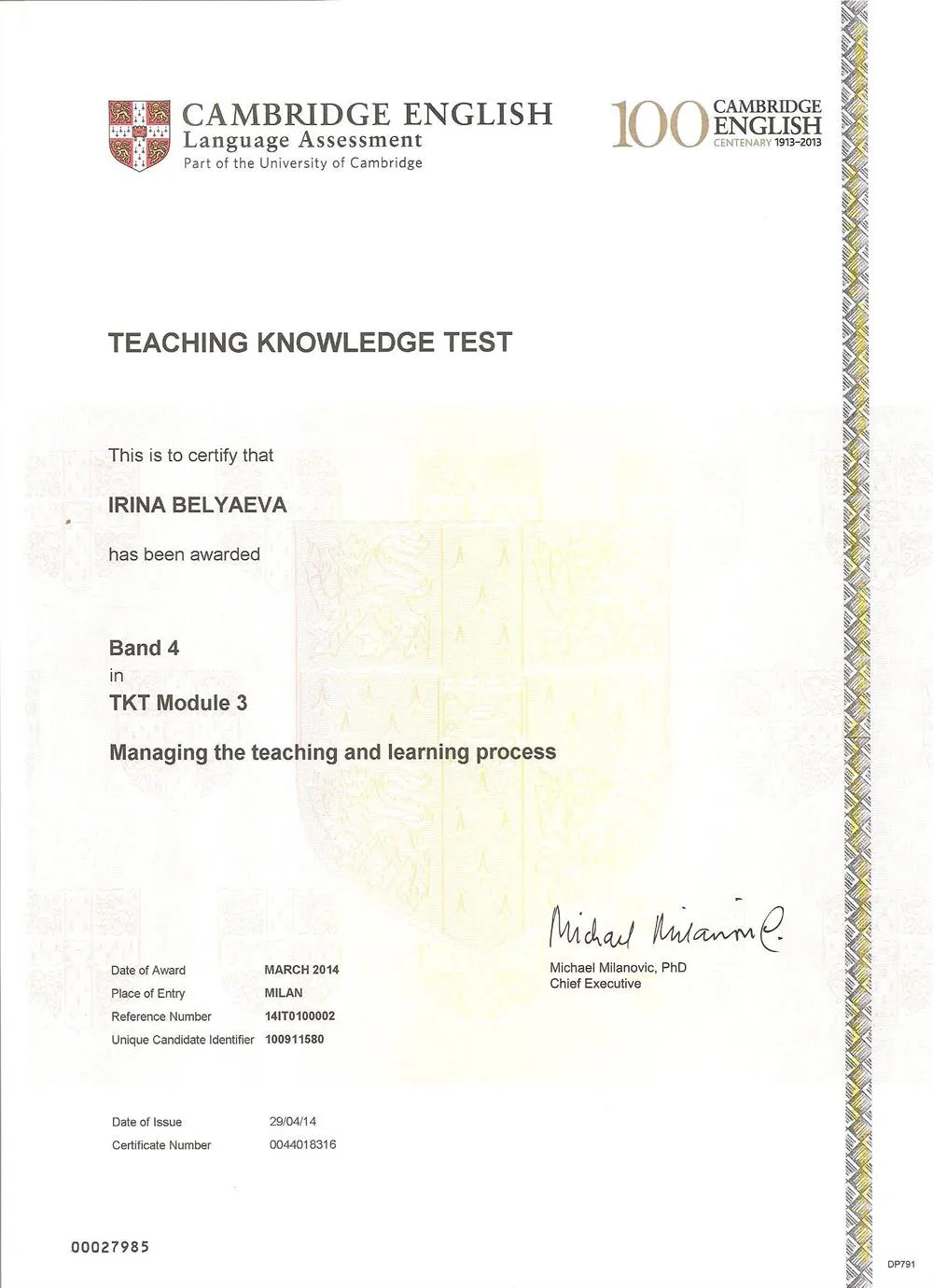 TKT: Managing the teaching and learning process