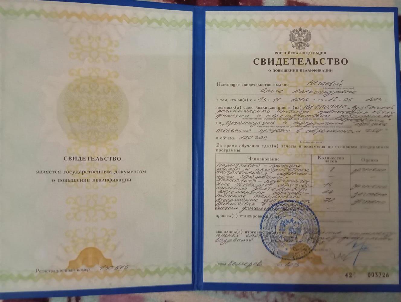 Свидетельство о повышении квалификации крип и про