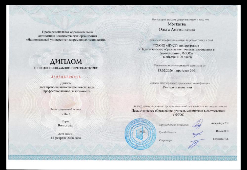 Диплом о профессиональной переподготовке 
