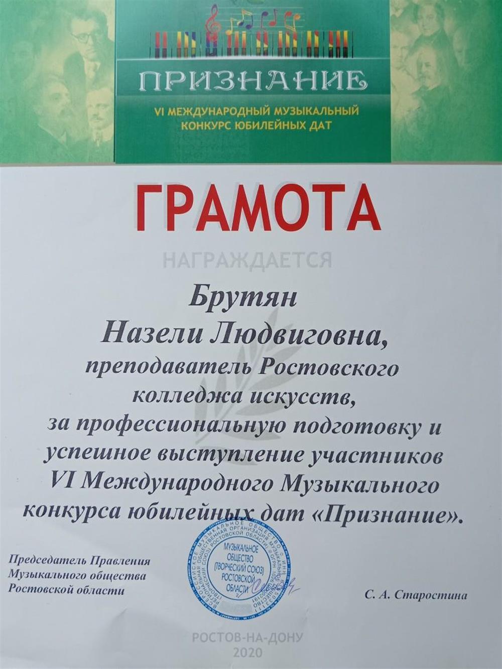 Грамота за подготовку к конкурсу