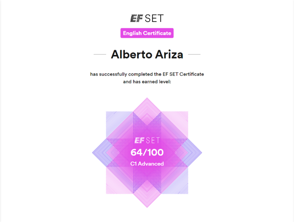 Сертификат. EF SET TEST