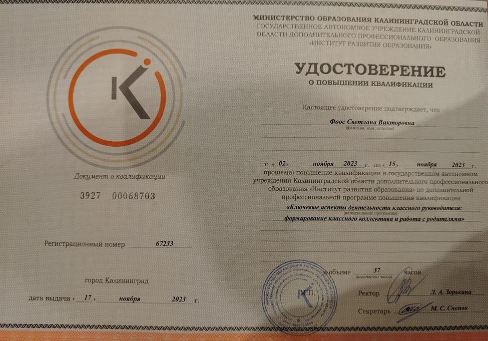 Удостоверение. Ключевые аспекты деятельности классного руководителя :формирование классного коллектива и работа с родителями 