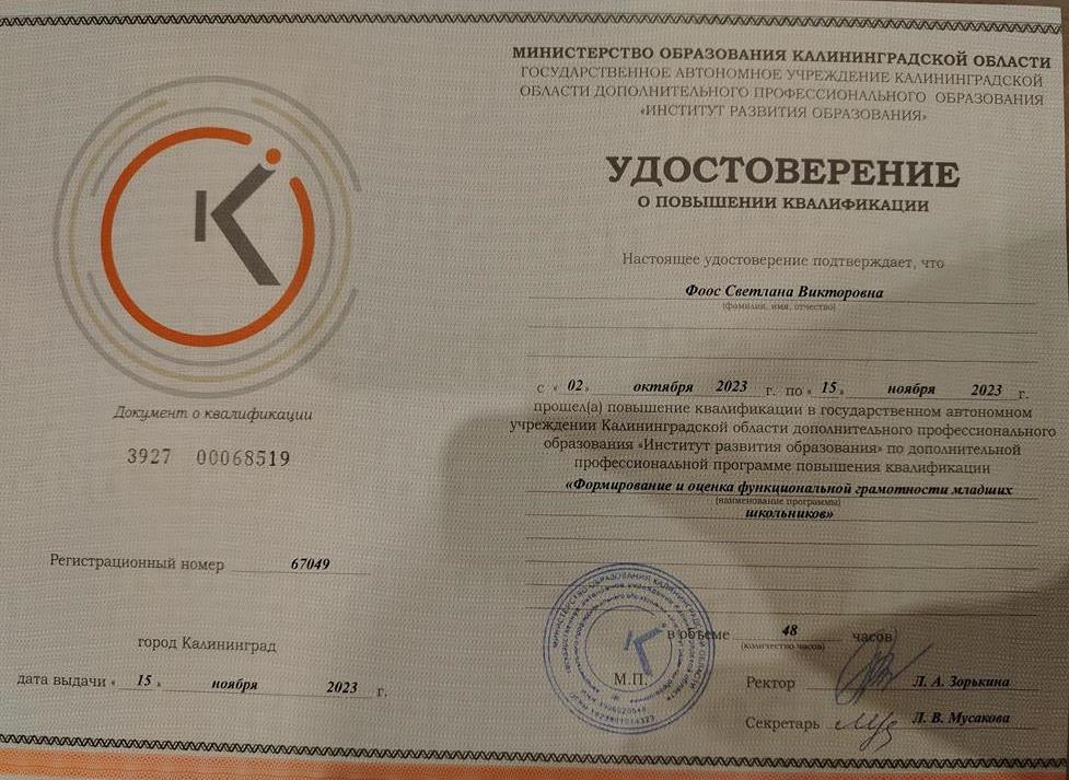 Удостоверение. Формирование и оценка функциональной грамотности младших школьников 