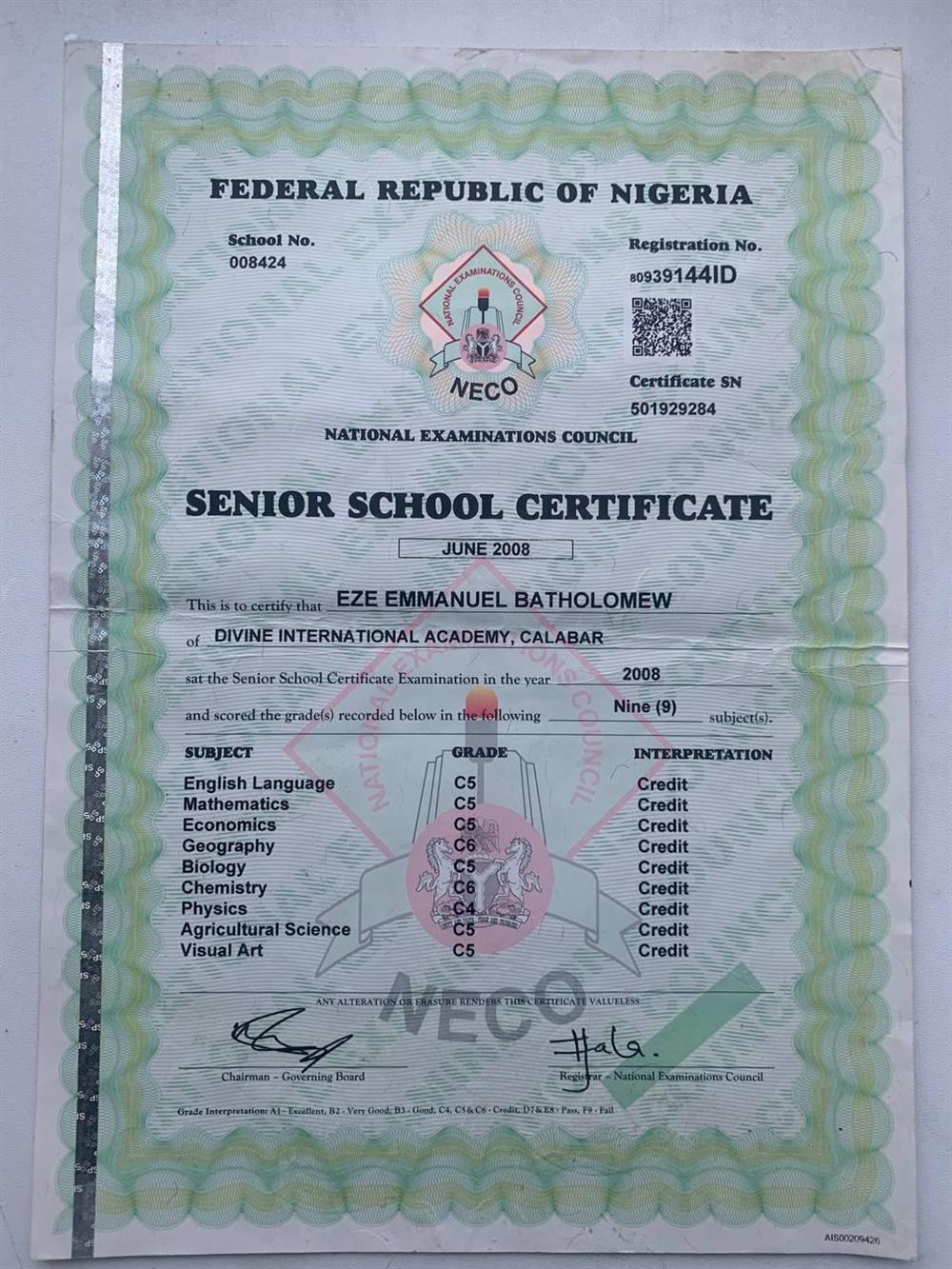 SSCE certificate 