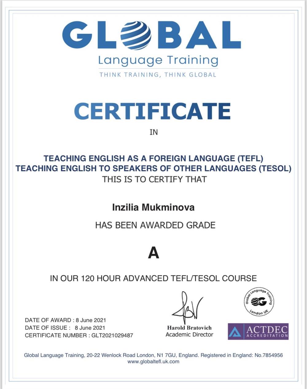 Сертификат Tefl/Tesol