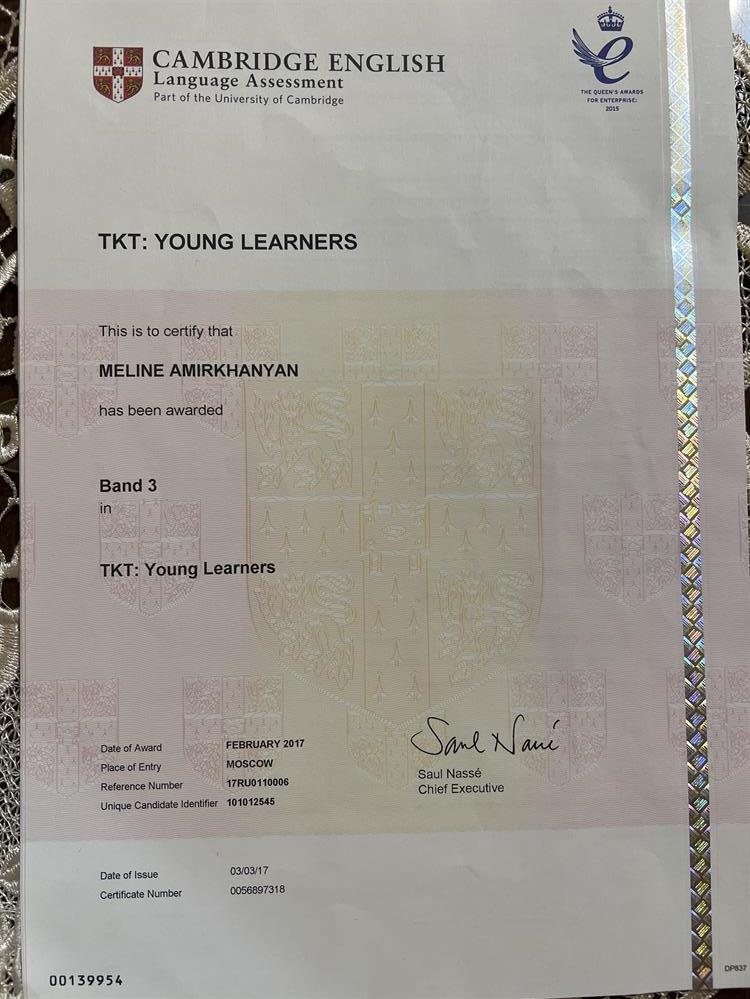 Сертификат. TKT Young Learners