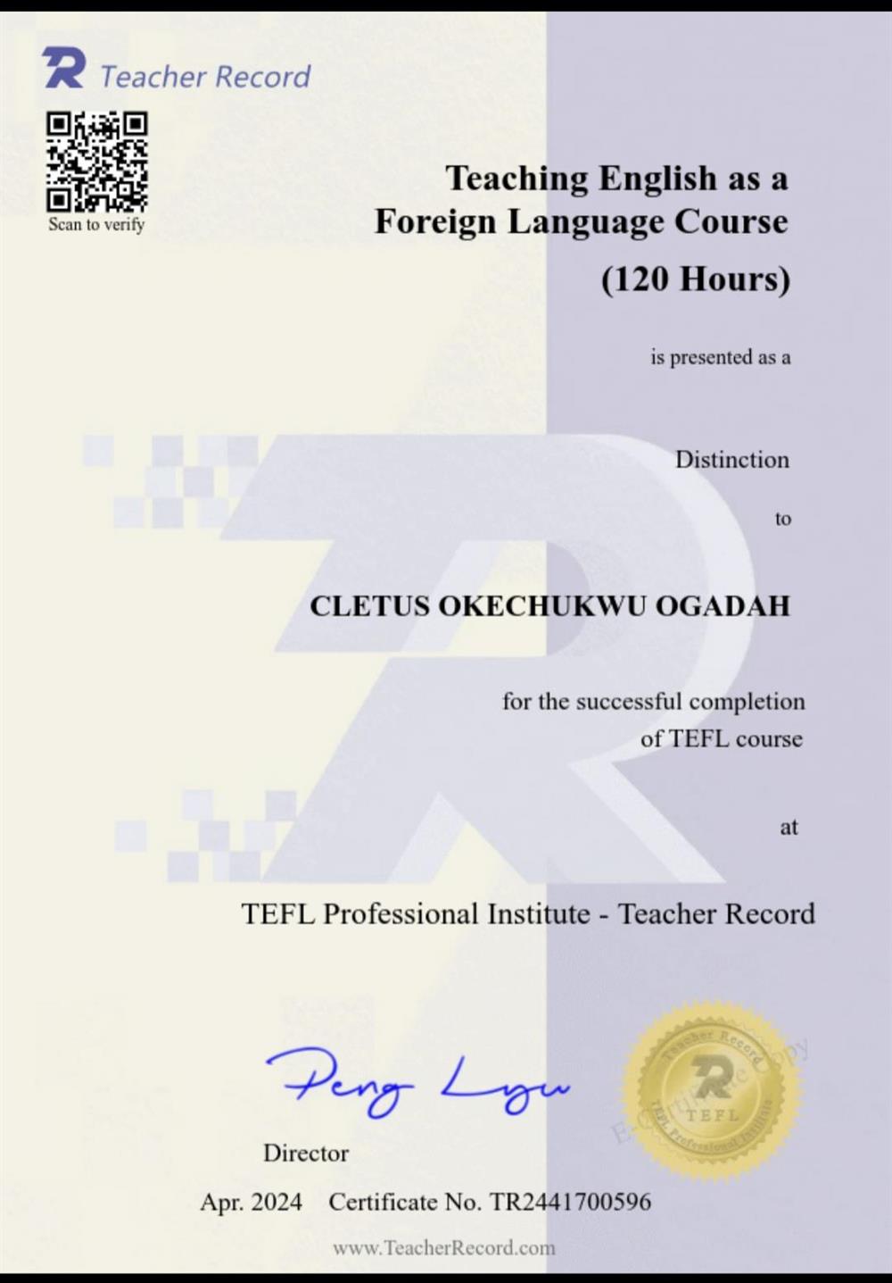 TEACHING ENGLISH AS A FOREIGN LANGUANGE COURSE (TEFL)