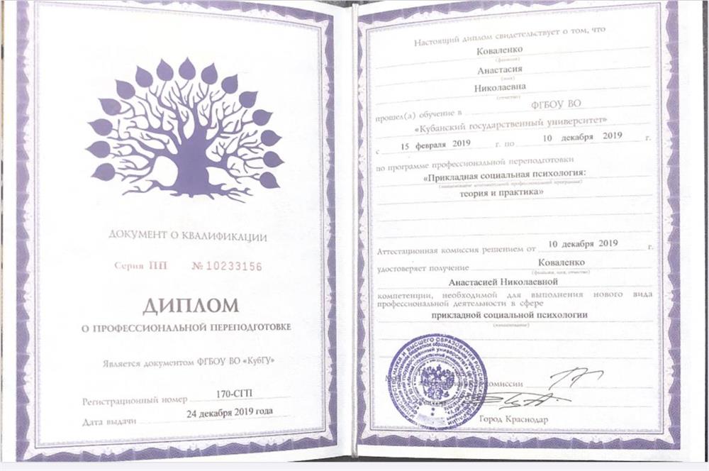 Диплом Психолог 