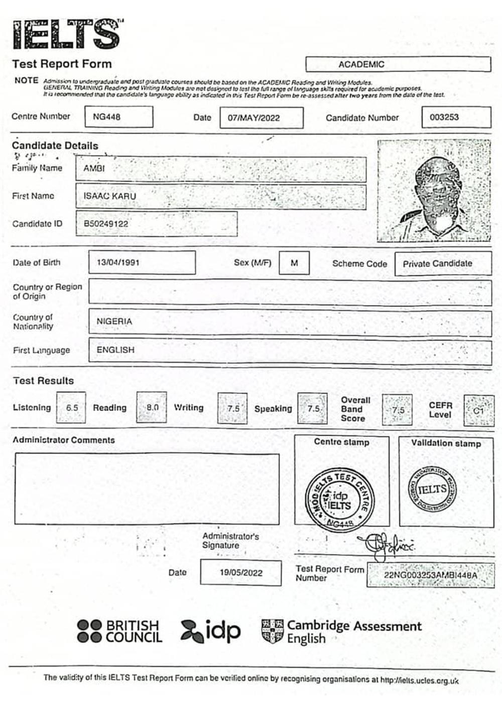 IELTS results