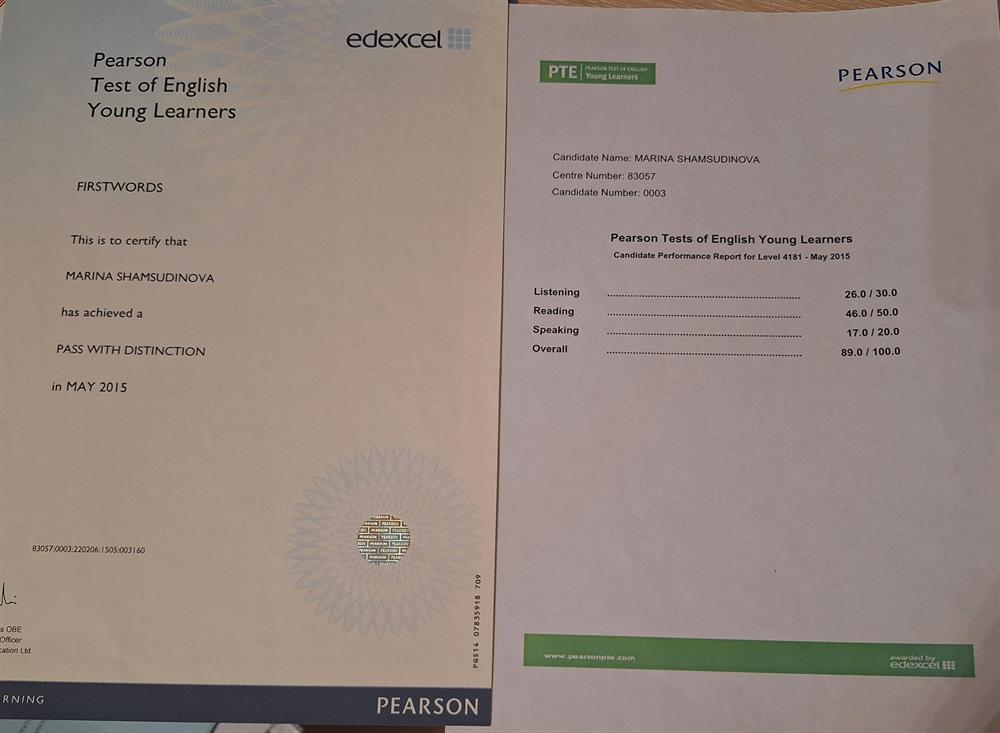 Pearson Test of English Young Learners «FIRSTWORDS»