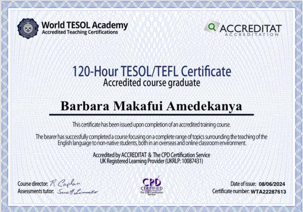Сертификат от TESOL ACADEMY