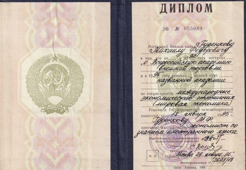 Диплом Всероссийской академии внешней торговли 