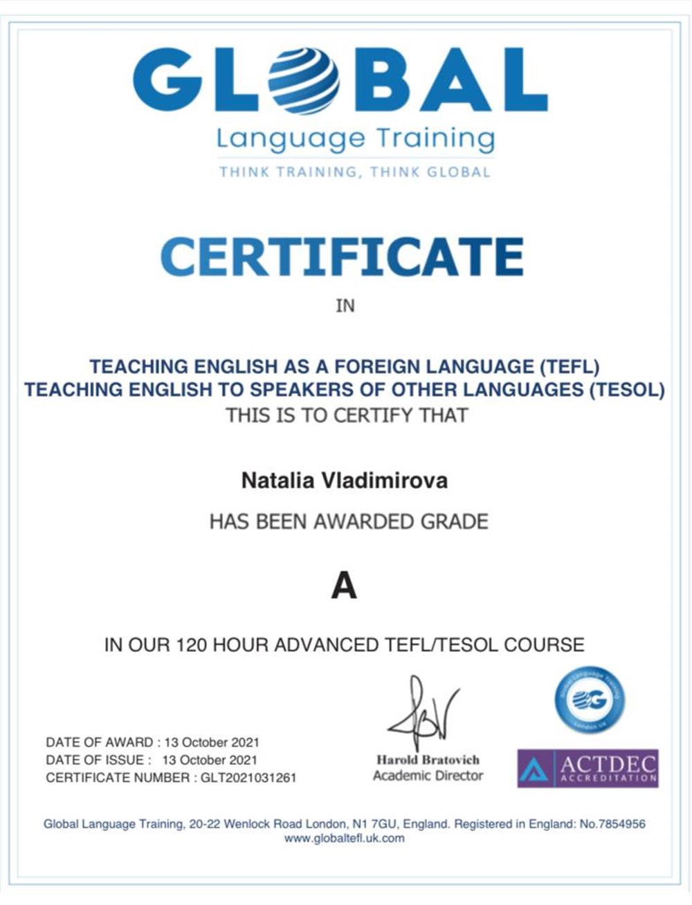 TEFL/TESOL certificate 