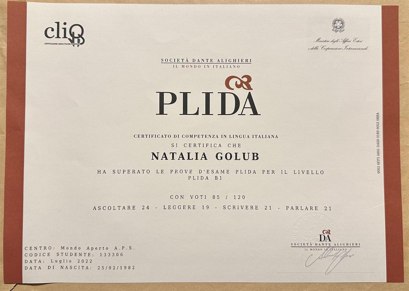  PLIDA Certificato di competenza in lingua italiana, il livello B1