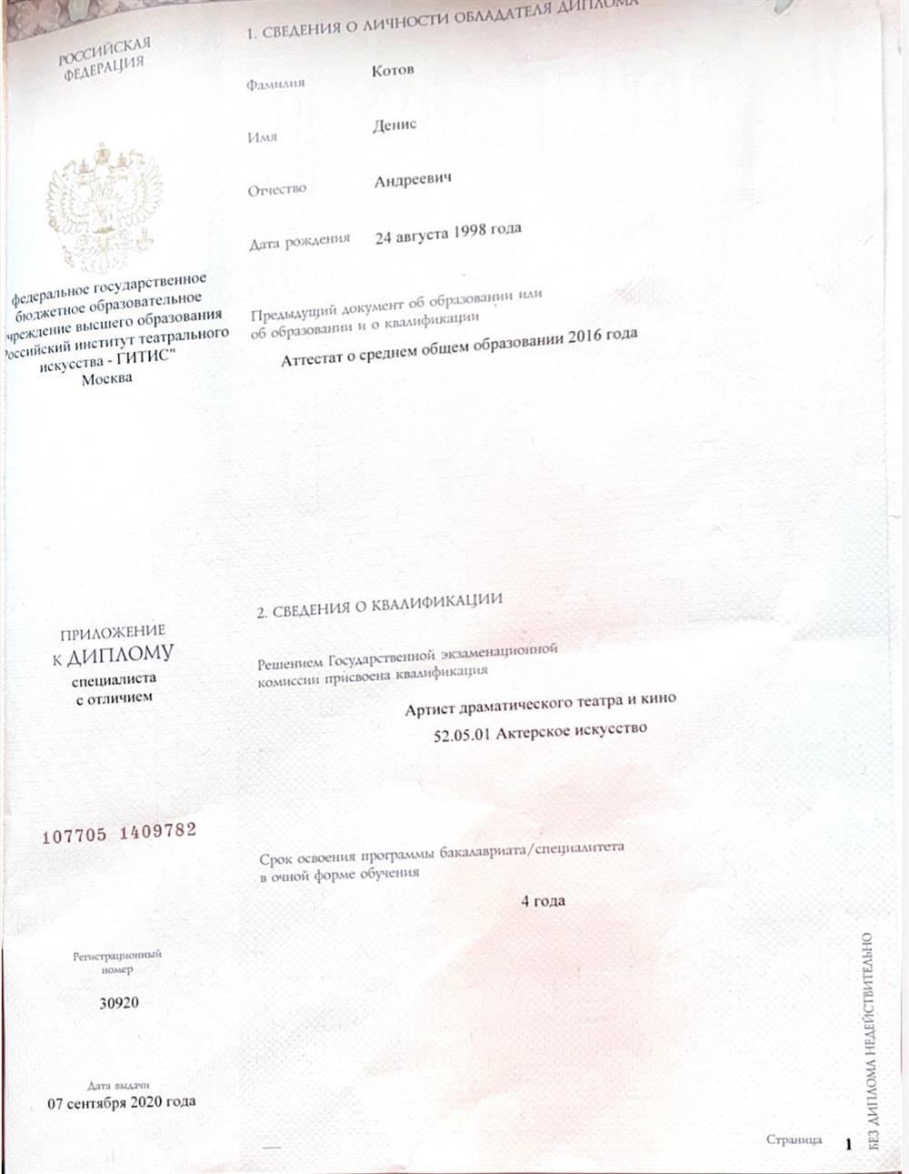 Диплом ГИТИС