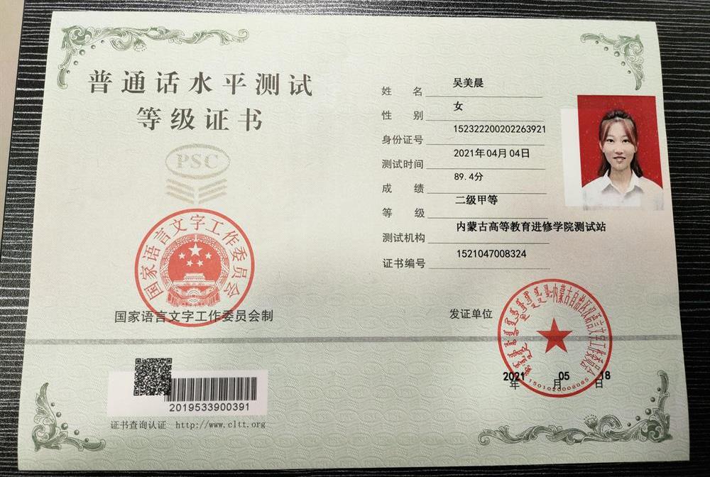 Сертификат на знание Putonghua(Официальный язык Китая)