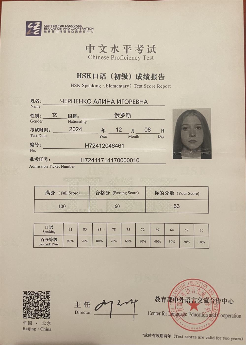 HSKK1( устный международный экзамен на знание китайского языка) 