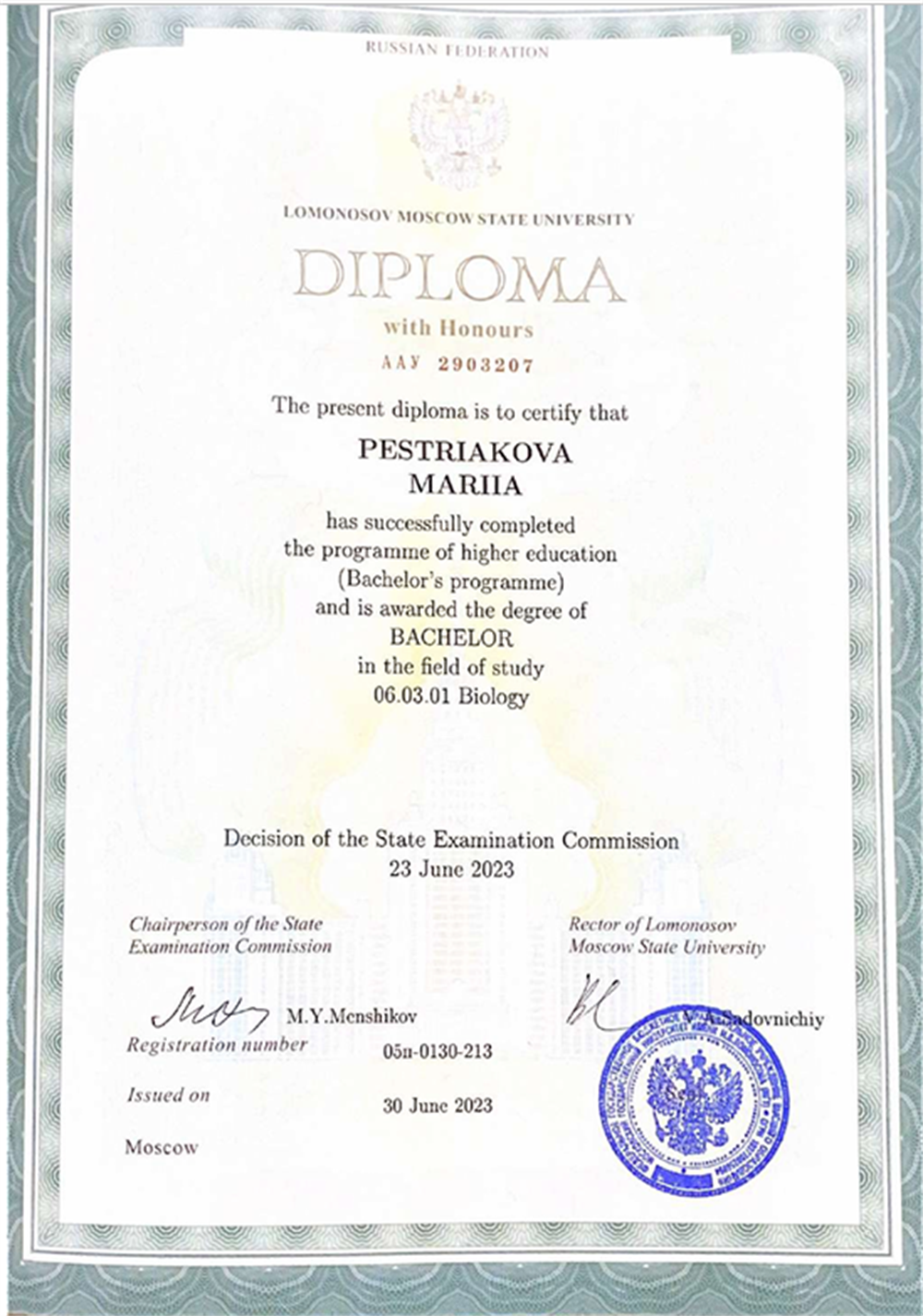 Bachelors diploma