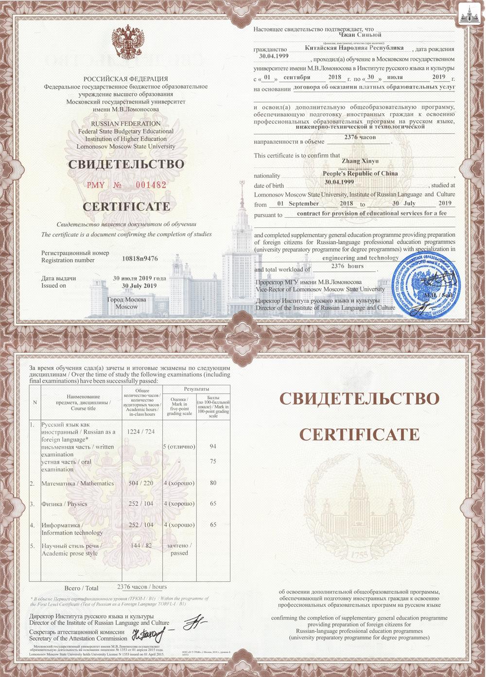 Сертификат ТРКИ-1