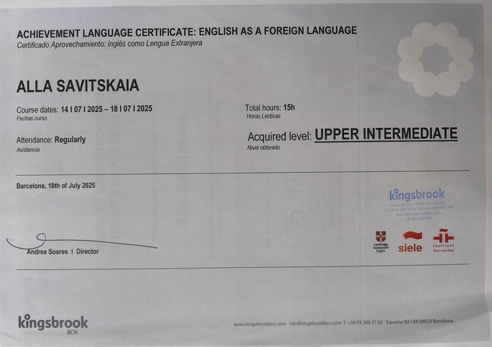 "Kingsbrook BCN" Barcelona, " English as a foreign language "