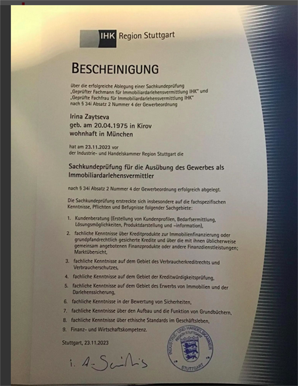 Sachkundepruefueng Immobiliardarlehensvermittler - § 34i GewO, Gepruefte Fachfrau fuer Immobiliendarlehensvermittlung IHK