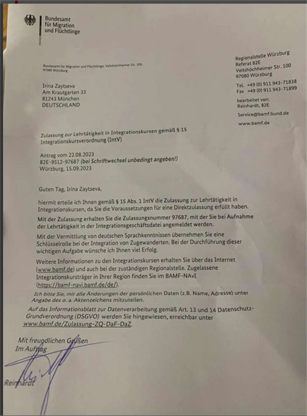 BAMF Zulassung zur Lehrtaetigkeit in Integrationskursen gem. §15 IntV / Разрешение на преподавание интеграционных курсов согласно §15 Положения об интеграционных курсов