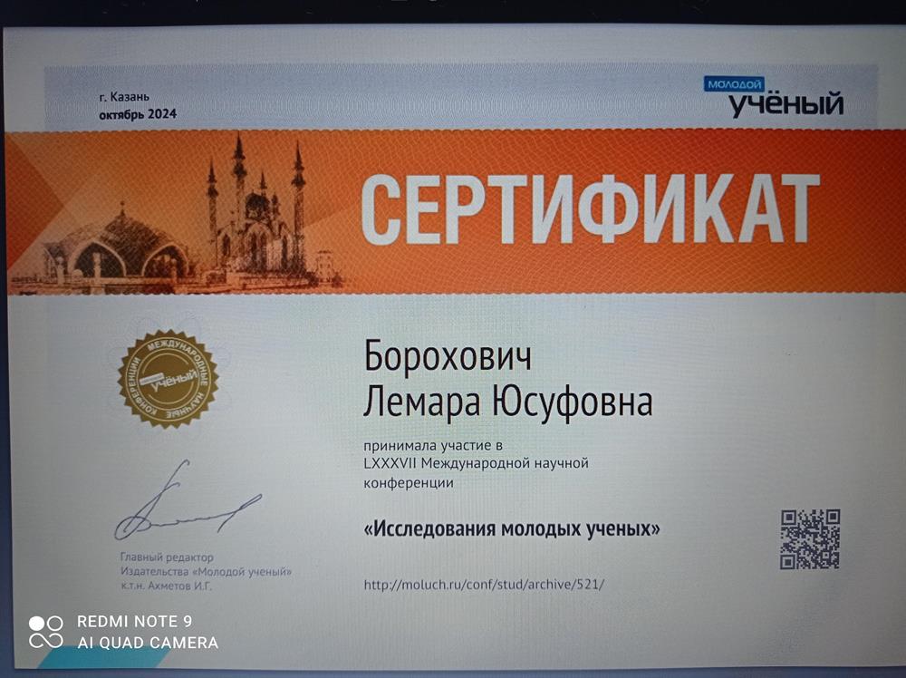 Сертификат участие в международной конференции