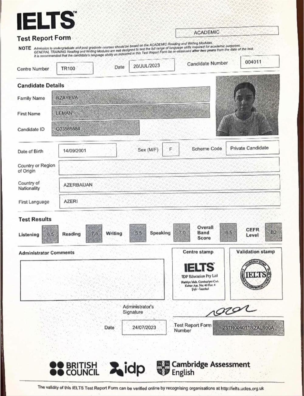 IELTS certificate