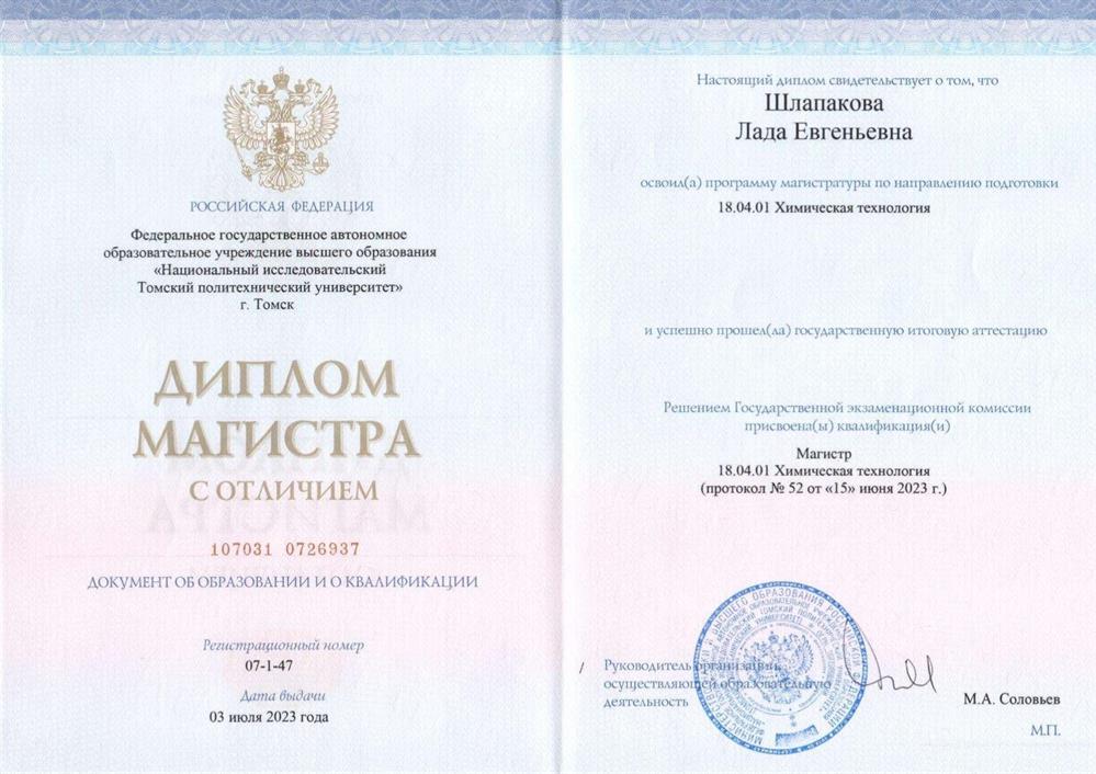 Диплом магистра Химической технологии