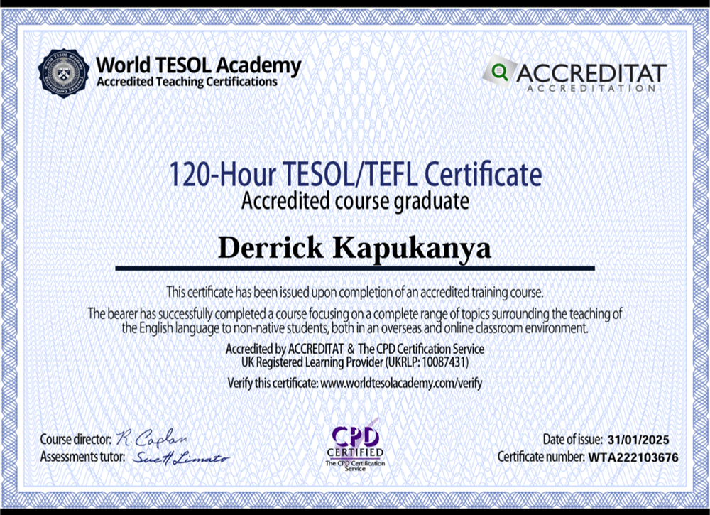Teaching Accreditation Certificate from World TESOL Academy 
