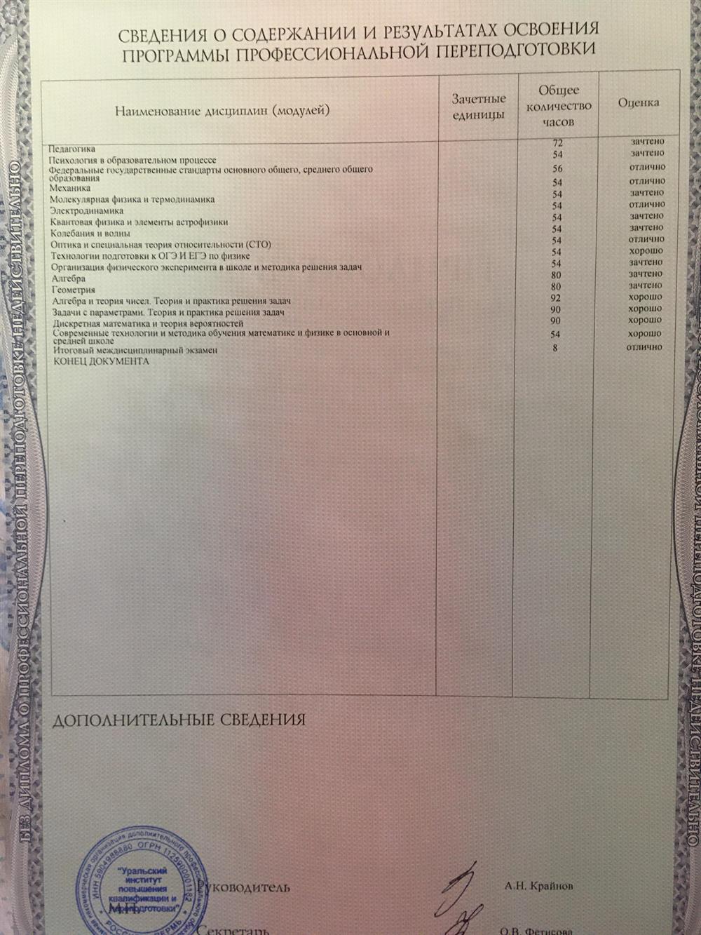 Приложение к диплому