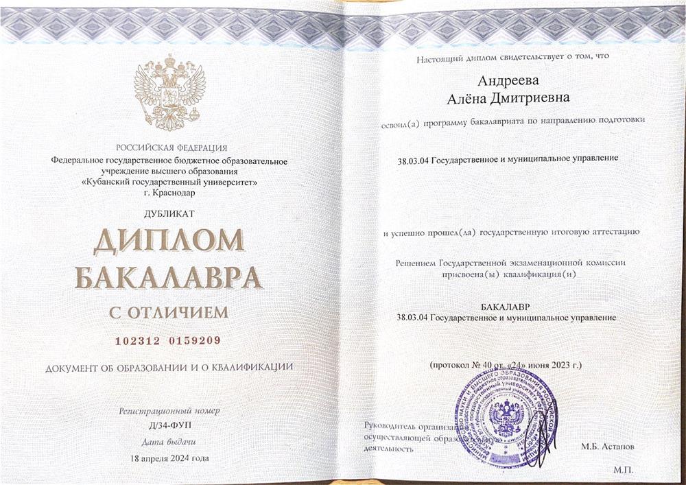 Диплом бакалавра по специальности Государственное и муниципальное управление
