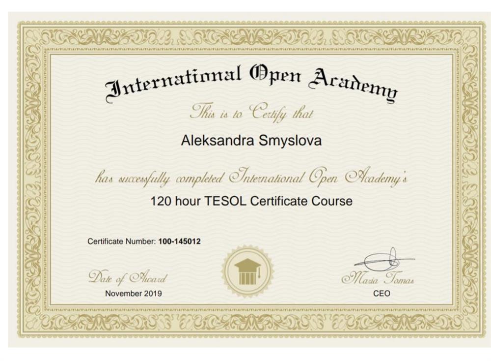 TESOL certificate course from International Open Academy