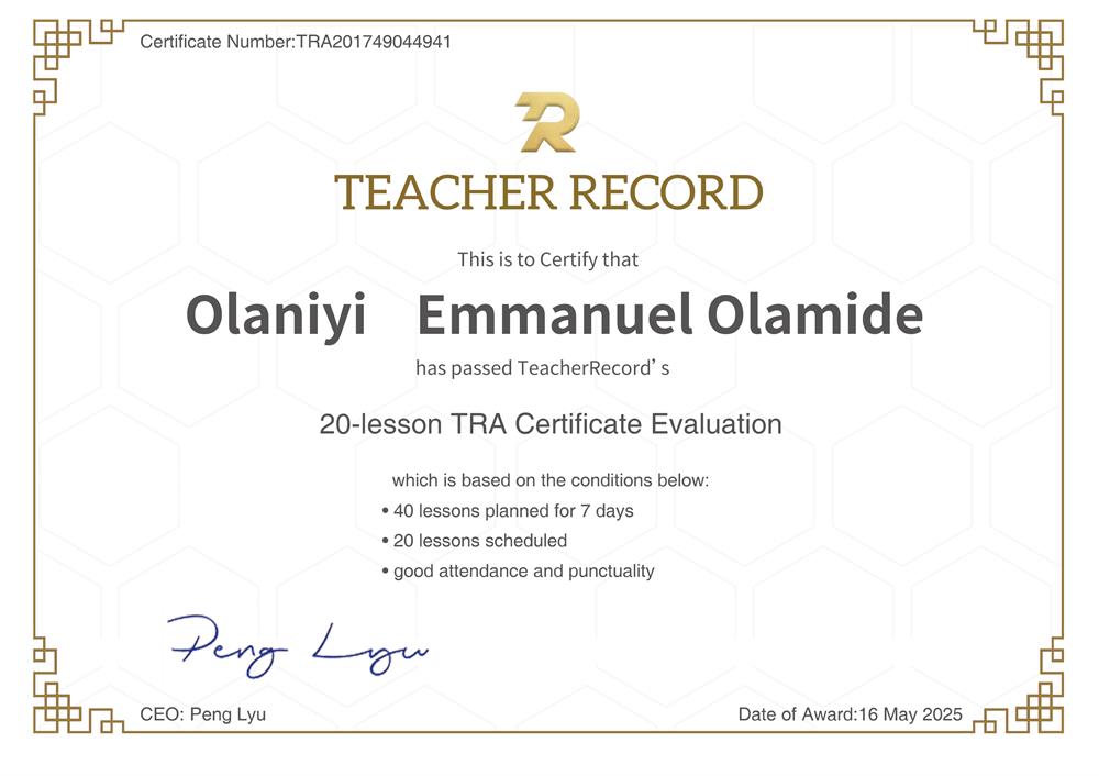 Сертификат. Teacher Record Attendance Certificate
