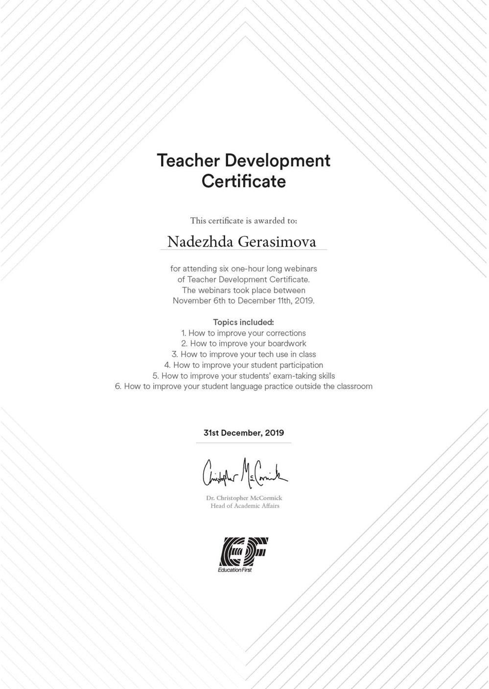 Education First_Teacher Development Certificate