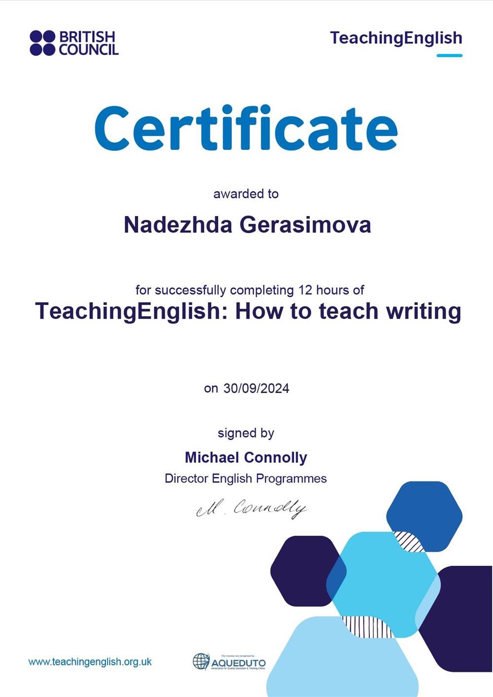 Сертификат. British Council_How to teach writing