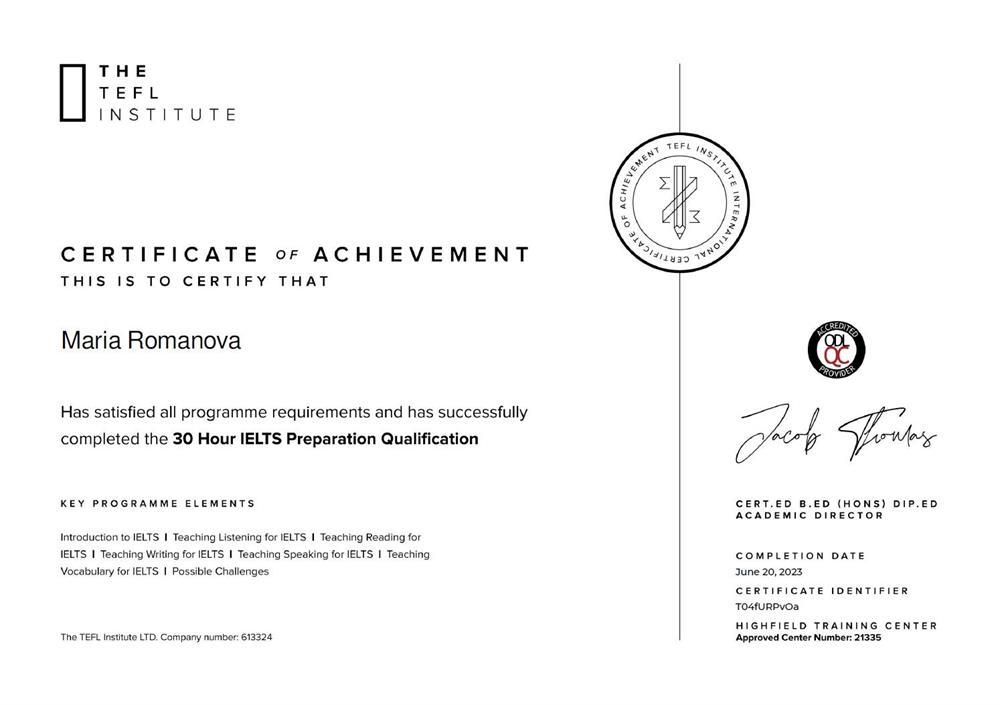 IELTS Exam Preparation Instructor Certificate