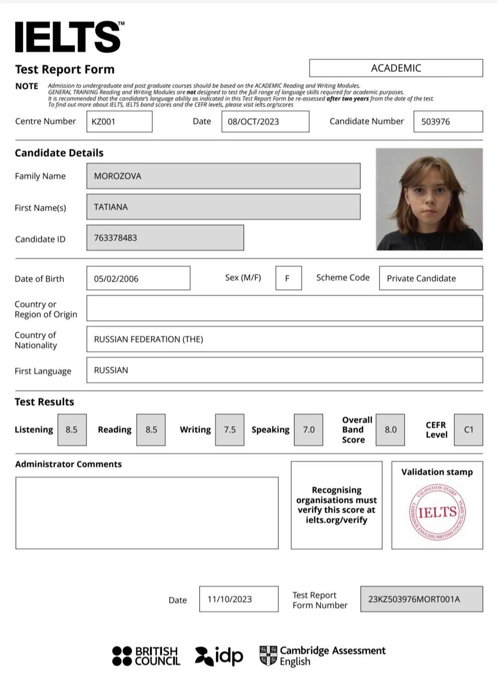 IELTS 8.0